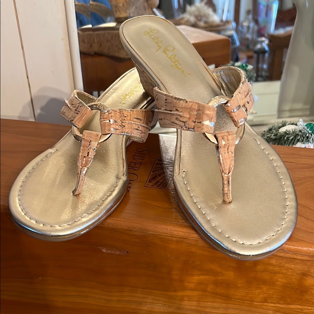 Lilly Pulitzer Cork/leather wedge Thong Sandal EEEUC